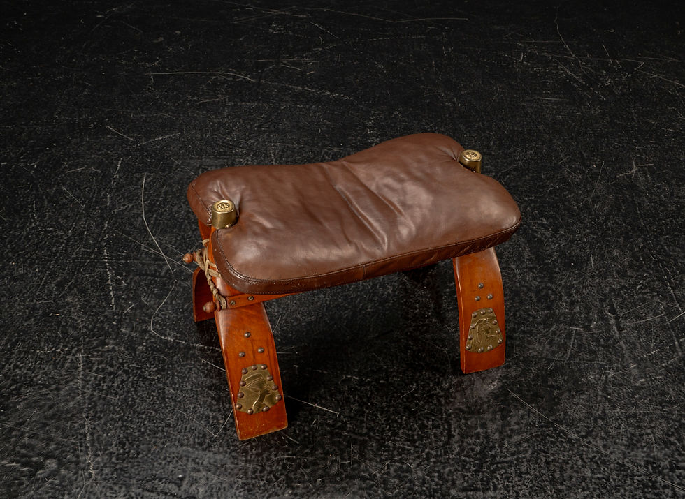 Thumbnail: VINTAGE EGYPTIAN CAMEL STOOL IN LEATHER AND BRASS, 1950S​​​​​​​