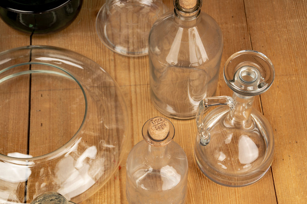 Thumbnail: LARGE GLASS BOWLS, BOTTLES, AND CARAFES, EUROPE, 1900S, SET OF 16​​​​​​​