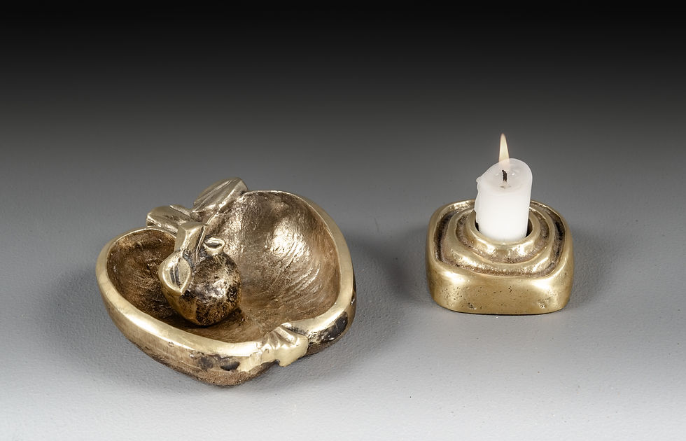 Thumbnail: BRUTALIST SCULPTURE CANDLESTICK, APPLE BOWL AND APPLE BY GALLO - STEINLIN