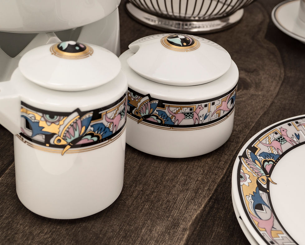 Thumbnail: ART DECO TÊTE-À-TÊTE FOR TWO ON WOODEN TRAY CANTANA NAJADE FÜRSTENBERG & ALESSI