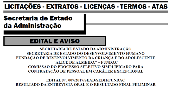 Saiu o Edital preliminar do PSS da FUNDAC no Diário Oficial eletrônico