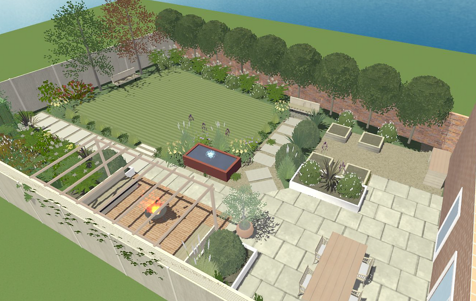 zoned family garden with large lawn
