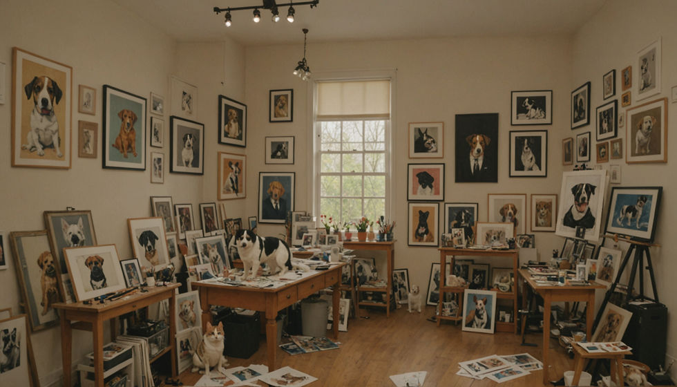 Close-up of a pet artist setting up their canvas