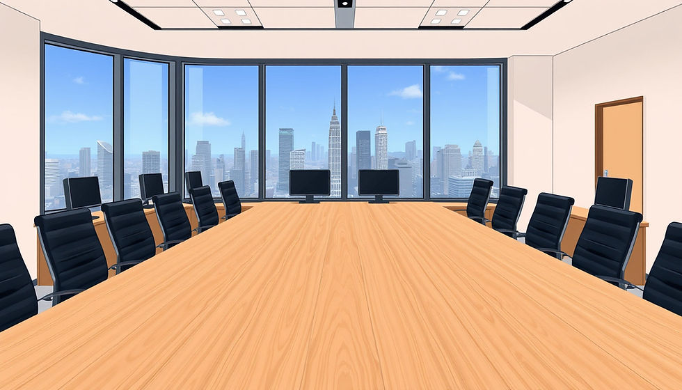 Eye-level view of a modern law office with computers and organized desks