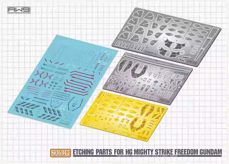 縮圖：Madworks AW9 HG 非凡強襲自由高達 Mighty Strike Freedom Gundam 細節蝕刻片+水貼套裝 S063G