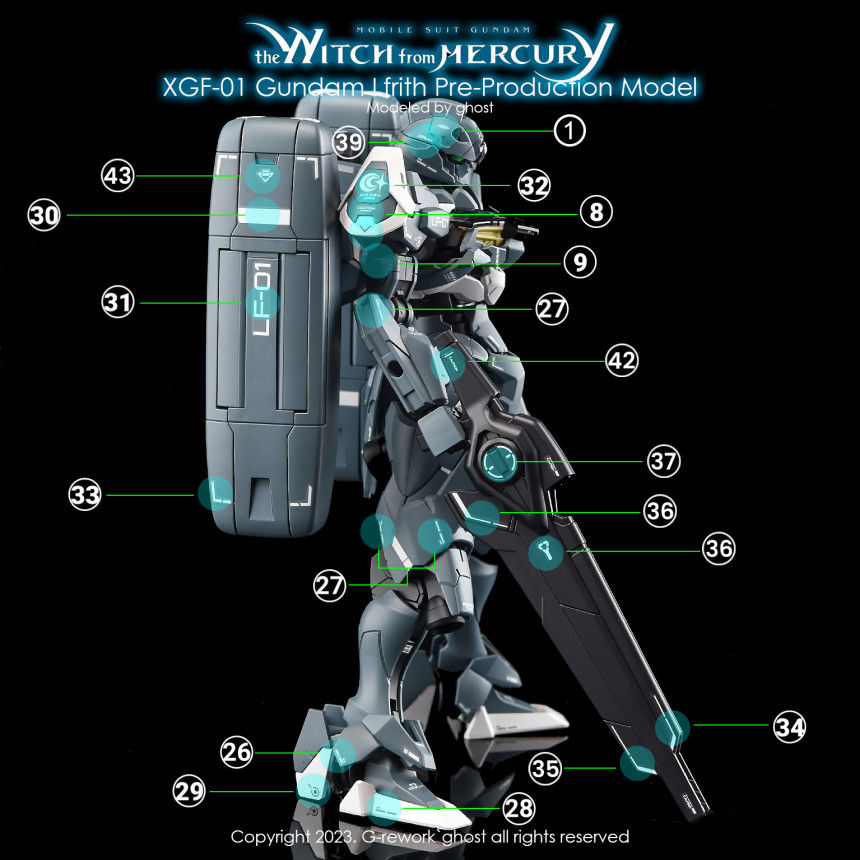 縮圖：炎特別版 HG 1/144 水星的魔女 量產型魔靈高達 Gundam Lfrith Pre-Production Model 專用水貼