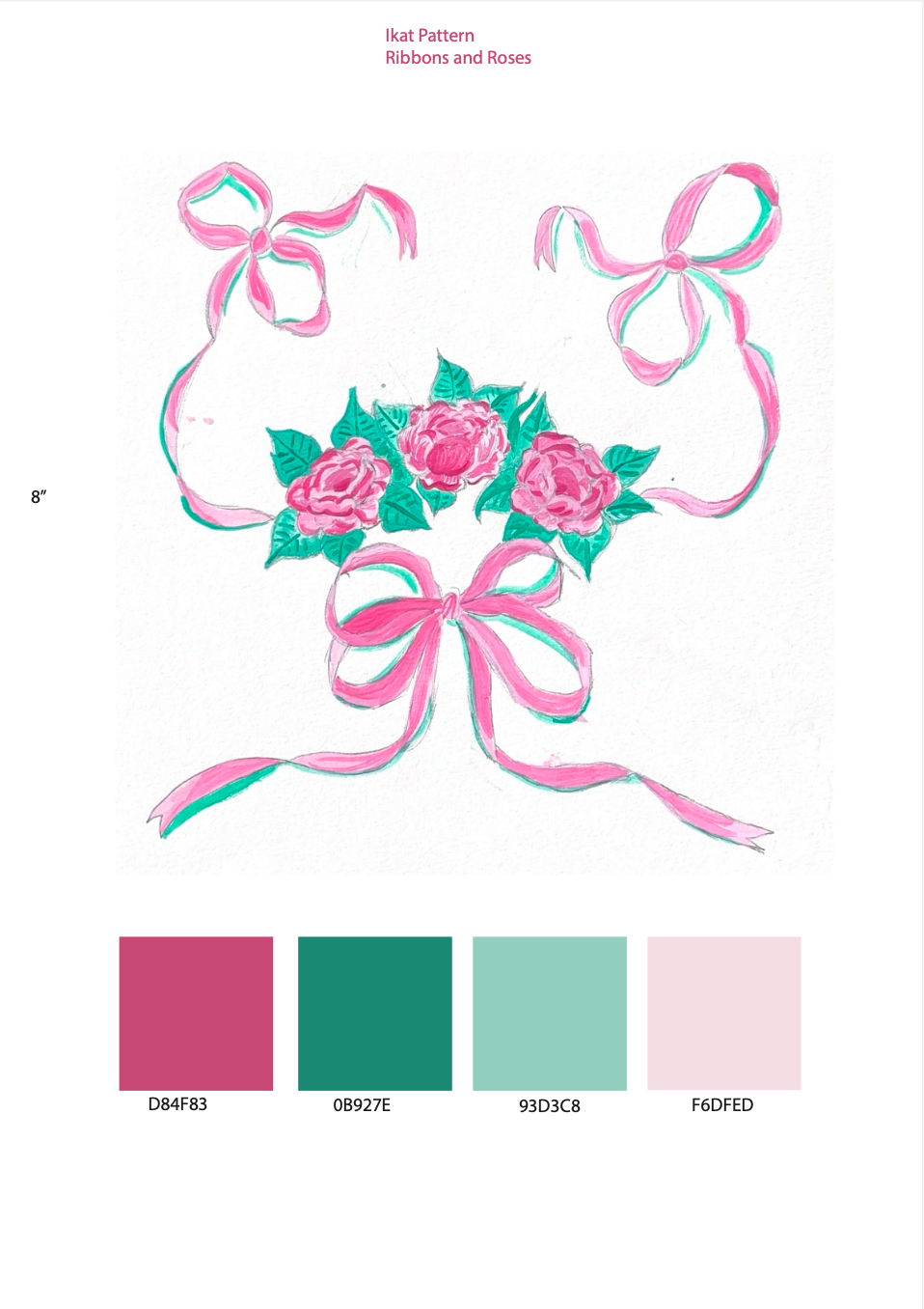 Ribbons and Roses: Print Rendered in Gouache