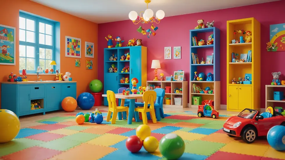Eye-level view of a colorful playroom filled with engaging toys