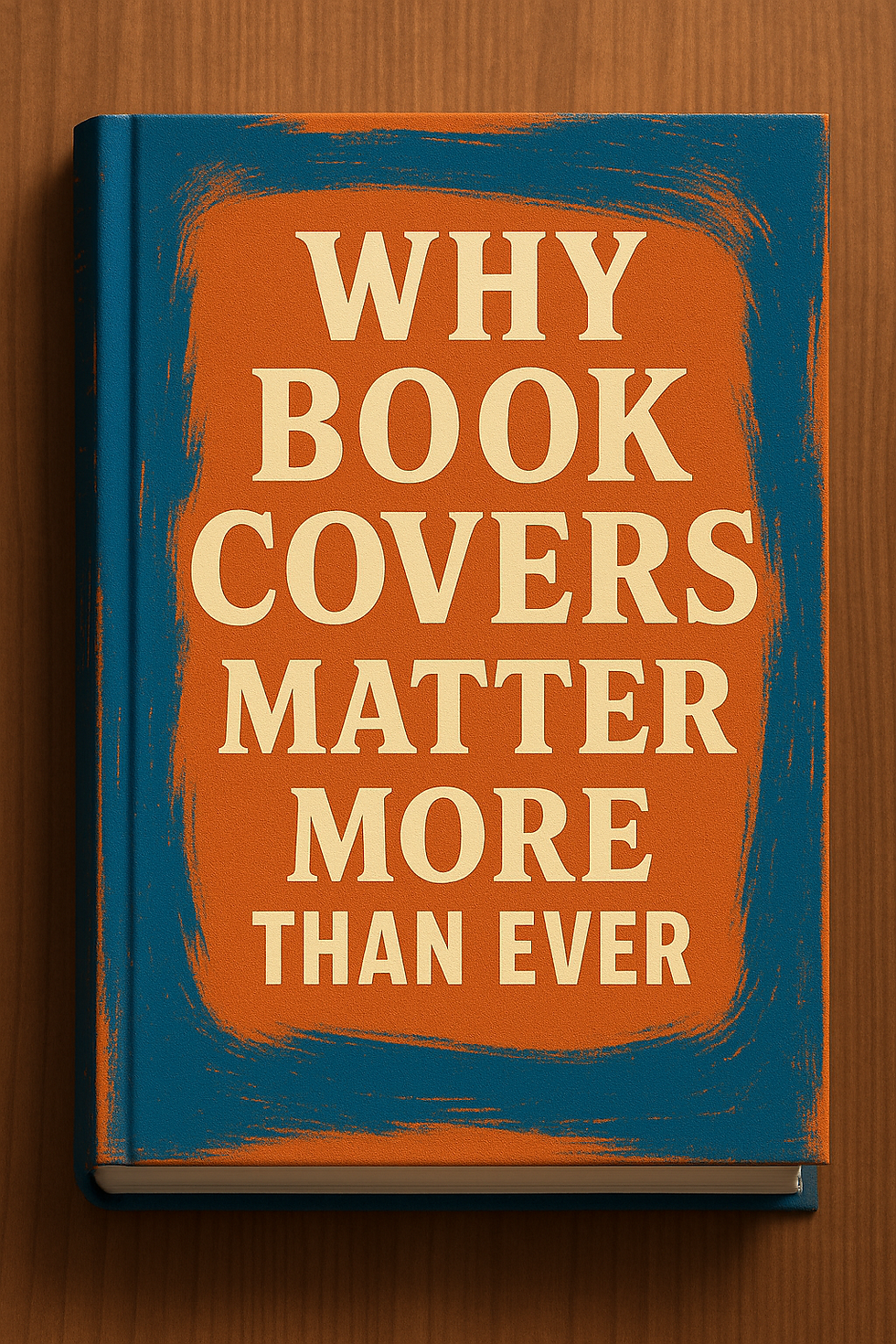 Book cover design mockup with bold typography reading "Why Book Covers Matter More Than Ever" on an orange and blue background.