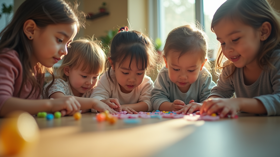 Eye-level view of children engaging in a collaborative play activity