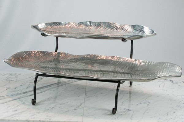 Pewter Banana Leaf Set with Stand