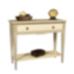 console merisier 1 tiroir blanc crème charme vue de biais avec accessoires
