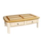 table basse avec 2 tiroirs en merisier massif blanc crème vue de biais