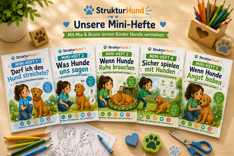 Alle Mia & Bruno Mini-Hefte – kindgerechtes Hundewissen mit Geschichten, Rätseln und Mitmachseiten