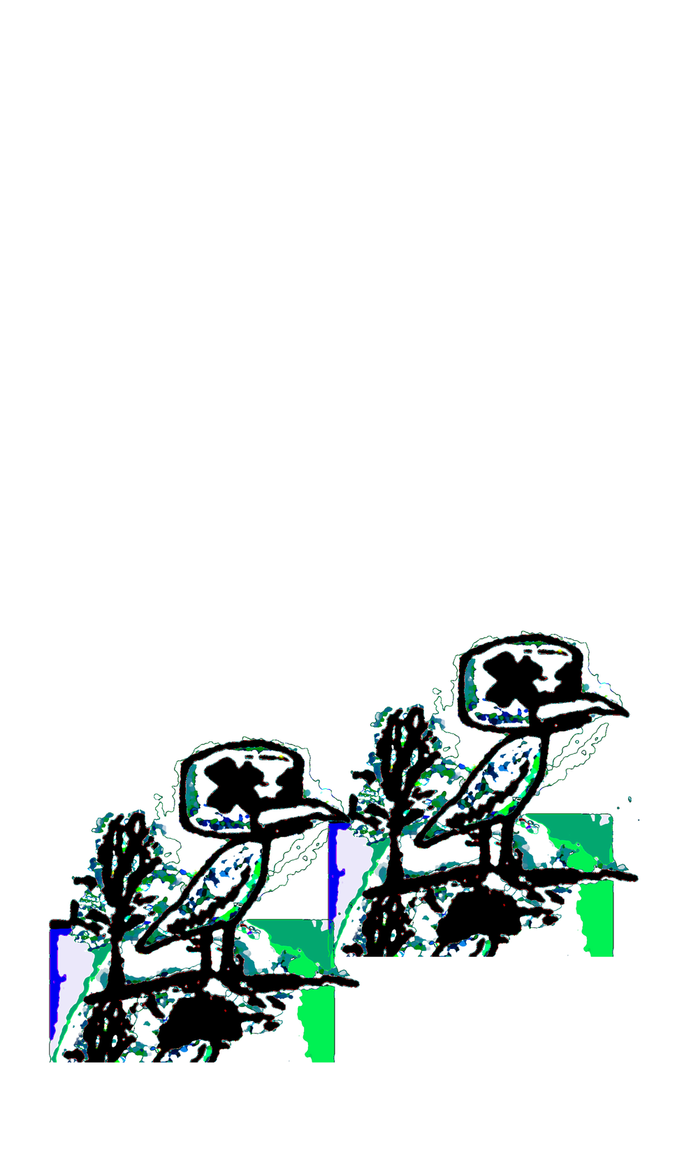 a colorful drawing of two birds