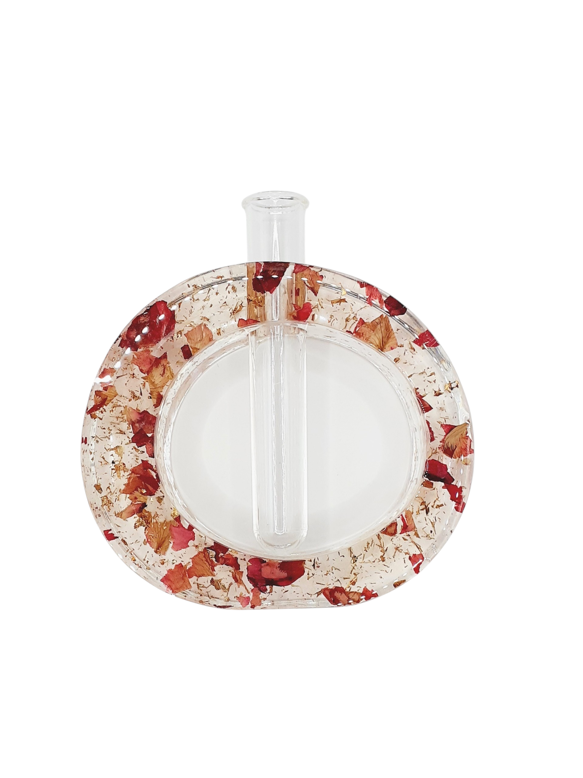 Soliflore rond transparent pétales de roses feuilles d'or
