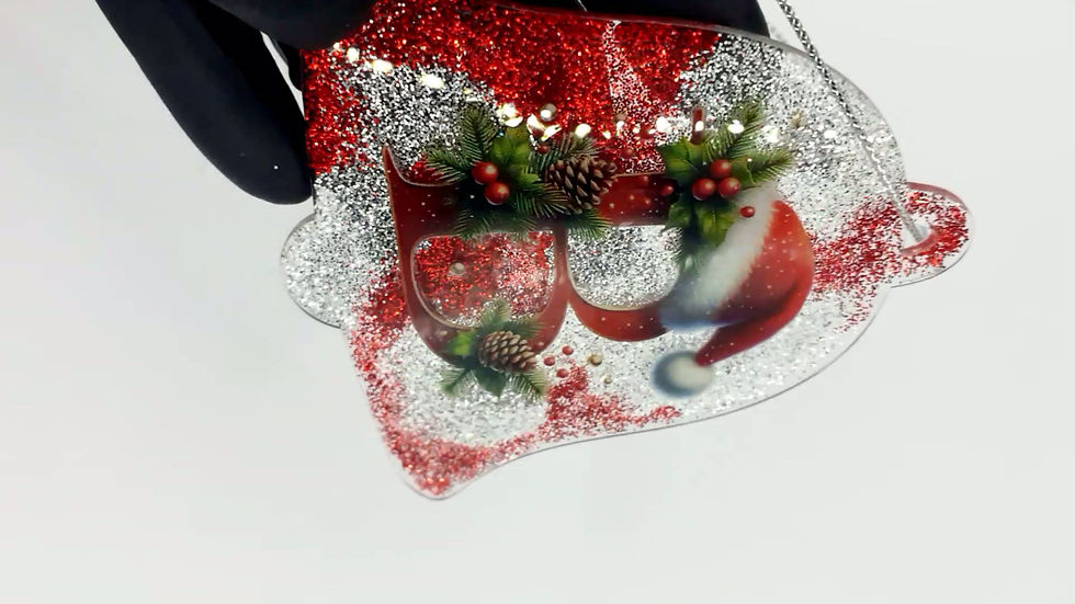 Miniature : Boule de noël cloche plate lettre "B" paillettes argentée et rouge