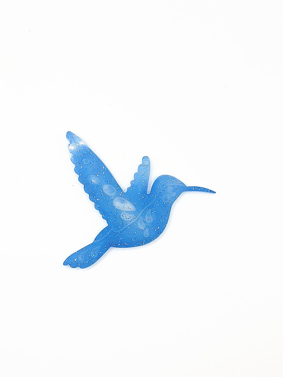 Colibri bleu clair blanc nacré paillettes argentée et bleu