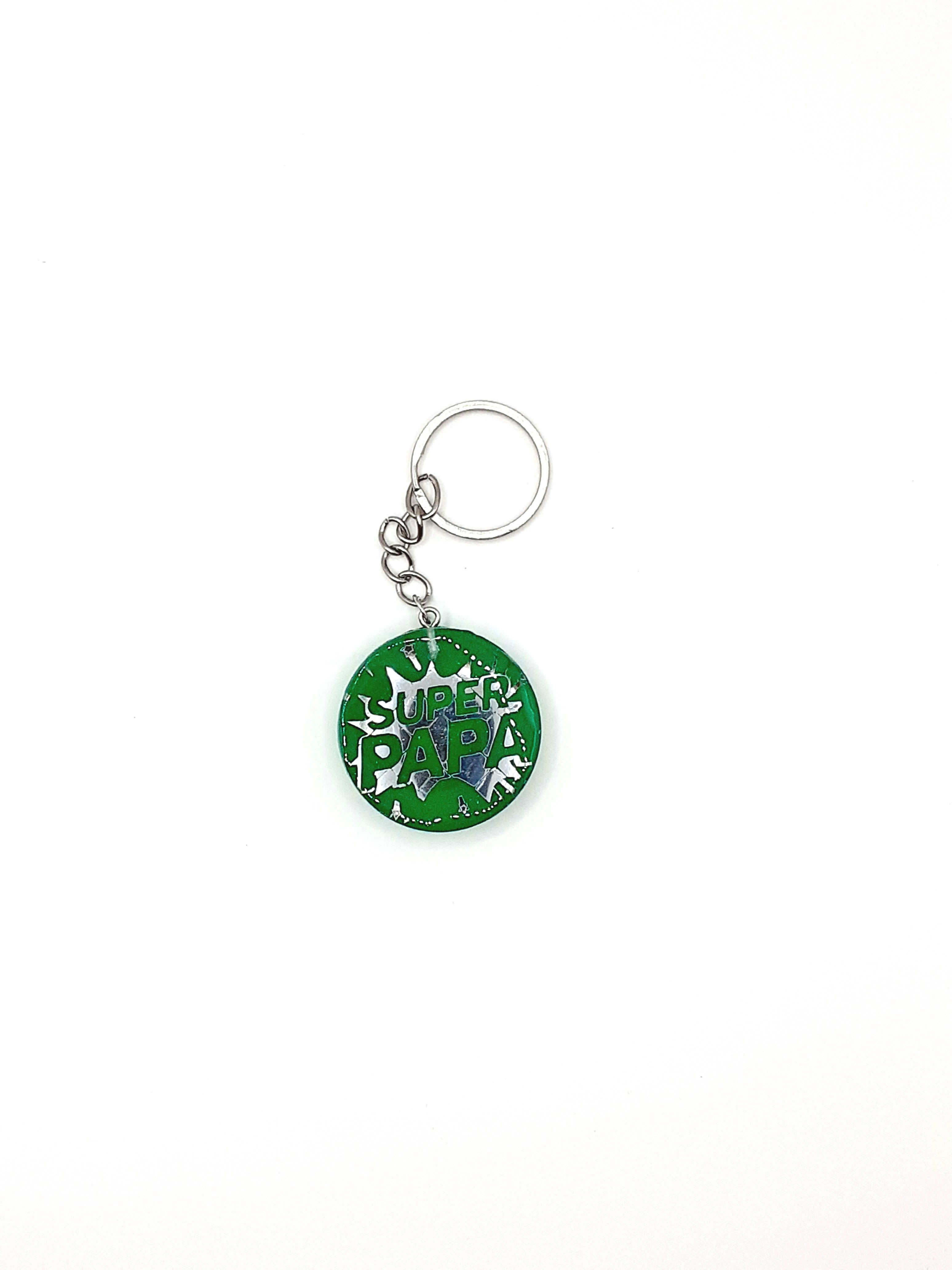 porte clé super papa vert et argent