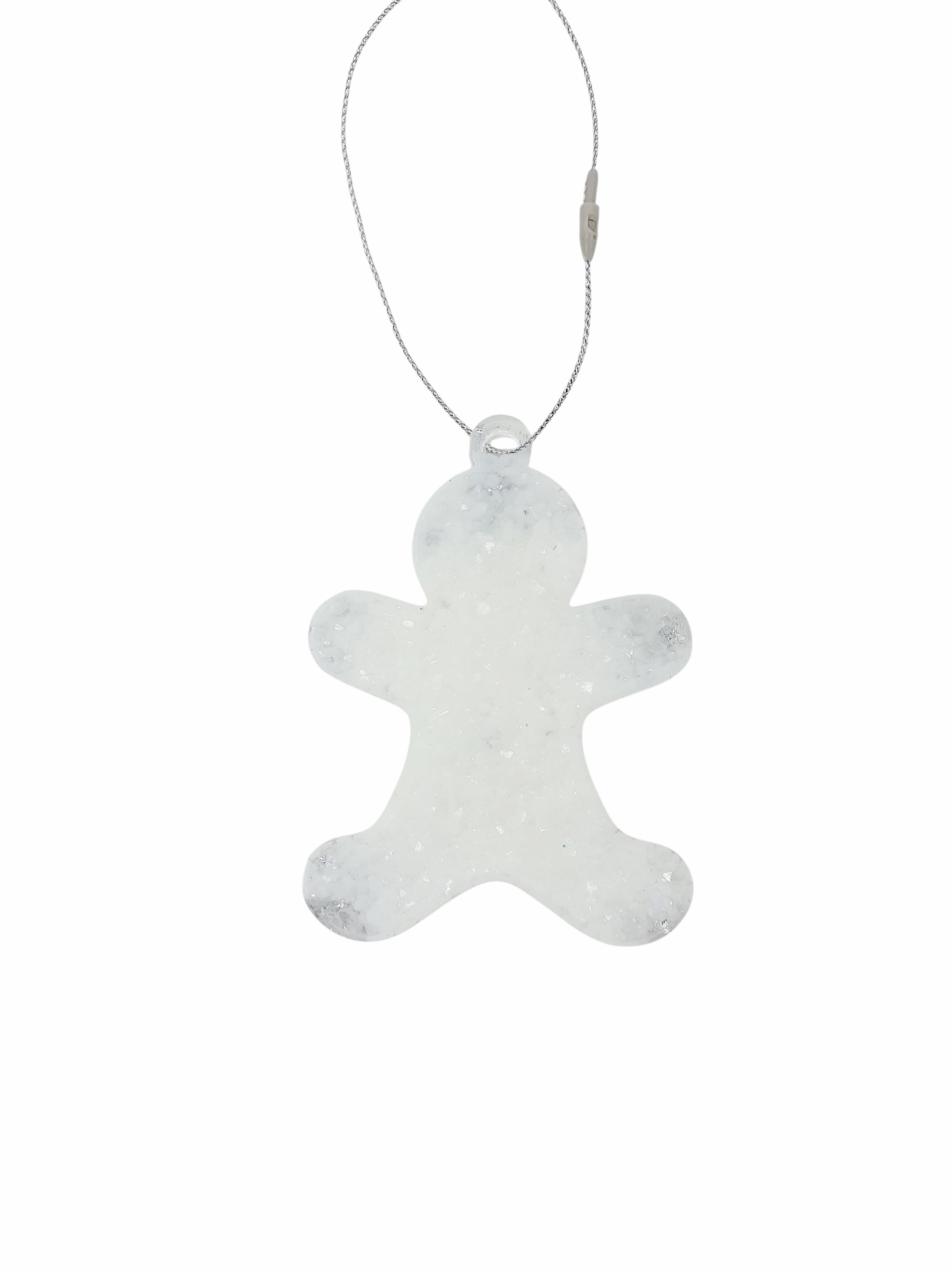 Boule de noël pantin effet diamant blanc et feuilles d'argent