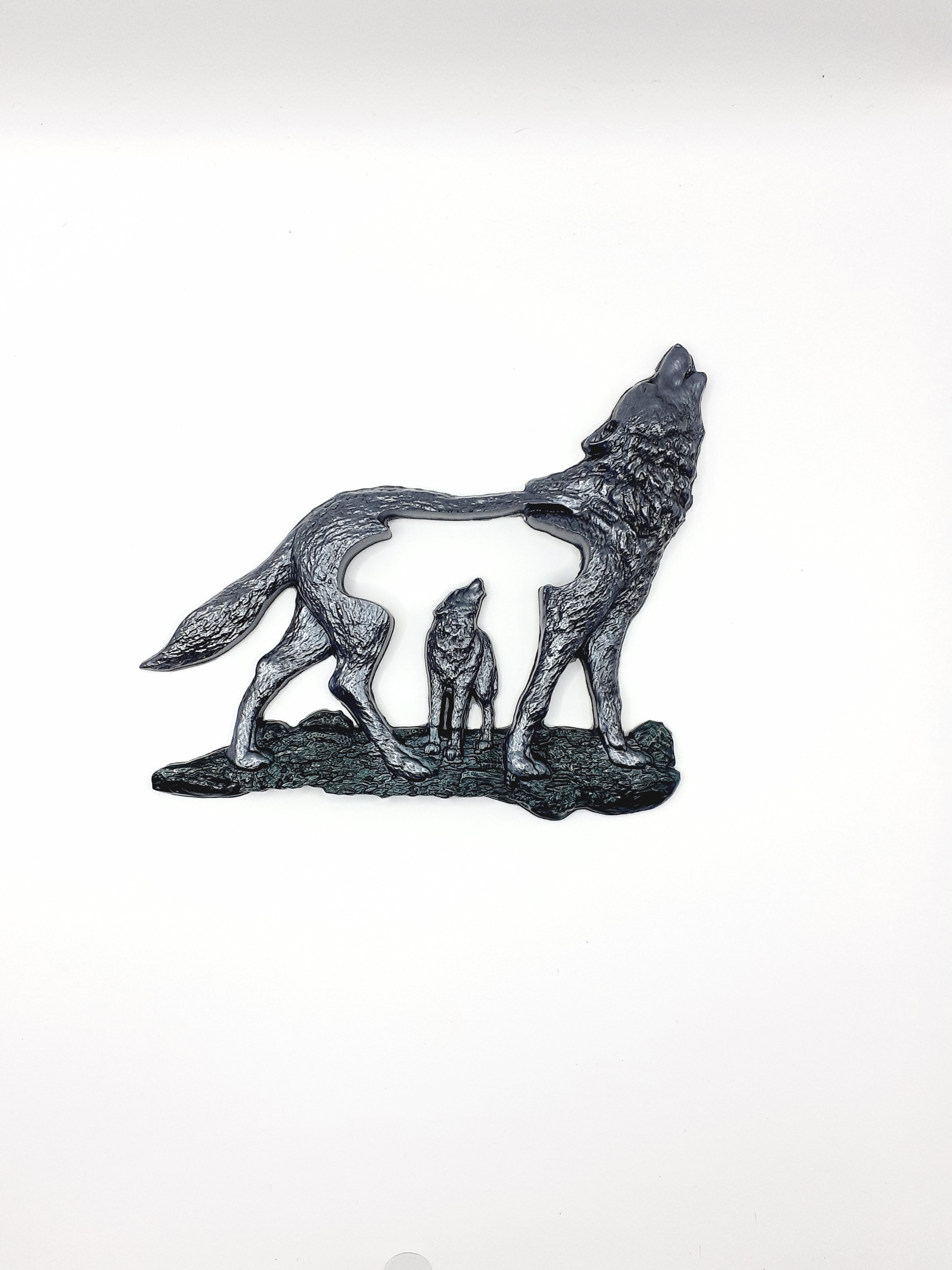 Maman et bébé loup argenté et vert