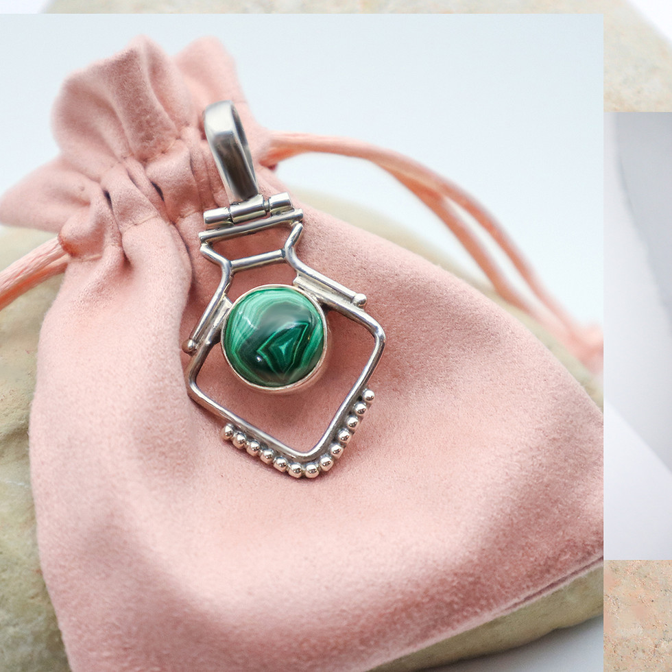 Thumbnail: Vintage Modern Malachite Sterling Pendant