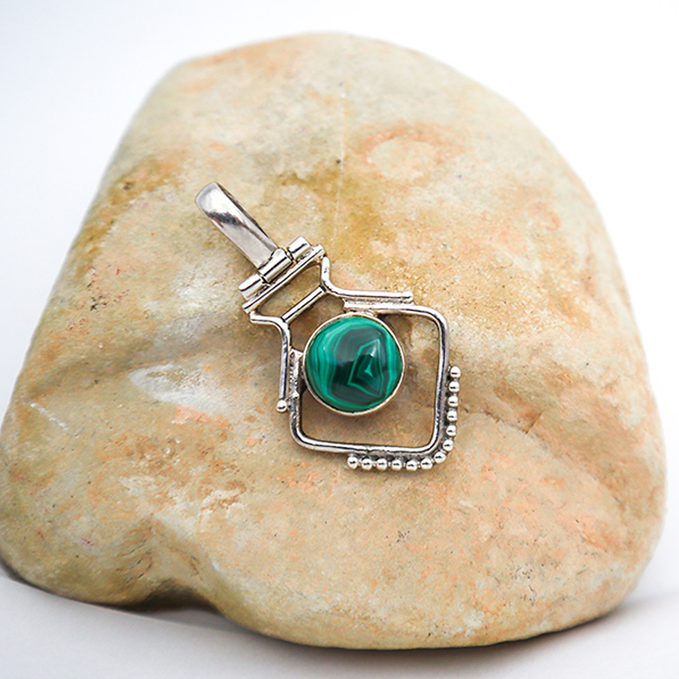 Thumbnail: Vintage Modern Malachite Sterling Pendant