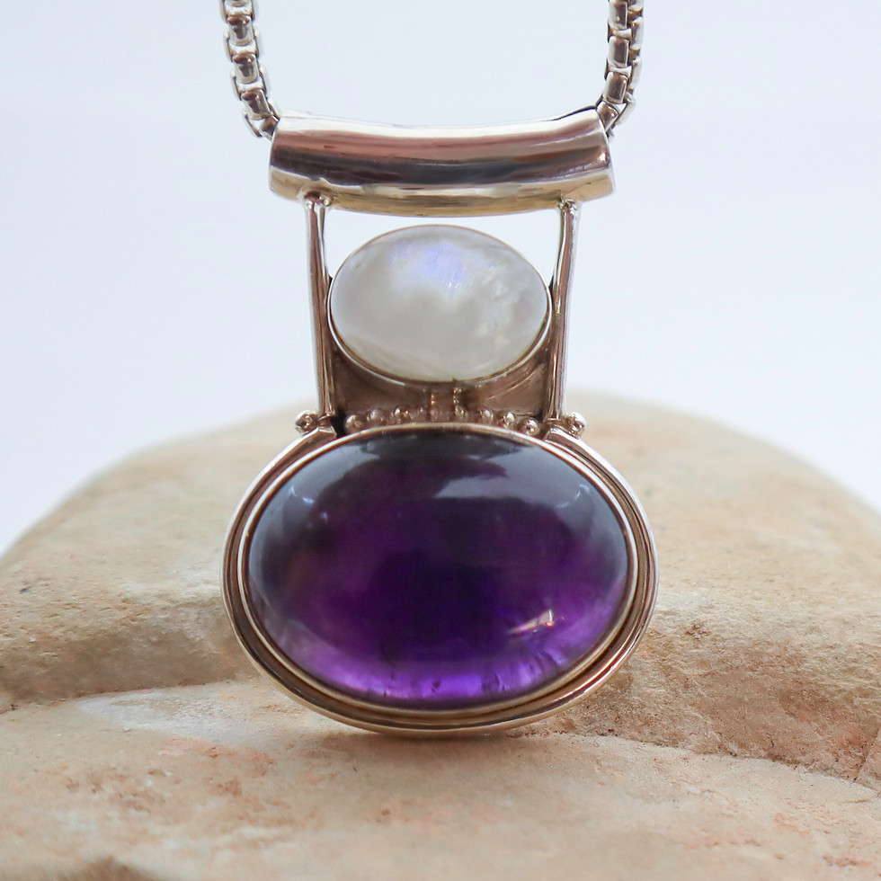 Thumbnail: 1990s Amethyst & Moonstone Sterling Pendant
