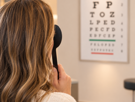 Woman reading a snellen chart