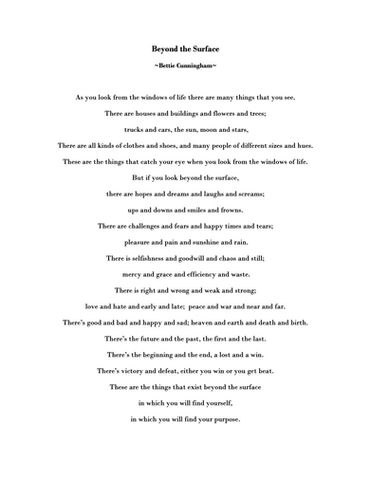Text from poem Beyond the Surface.