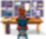 an illustration of a person sat at a desk with multiple screen showing forex trading software and charts