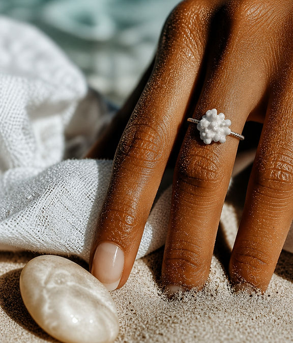 White coral inspired ring for ocean lovers on the beach