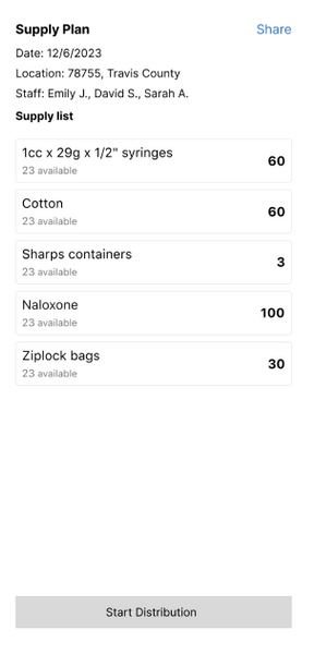 A picture of a lofi wireframe of the updated supply plan summary for outreach worker