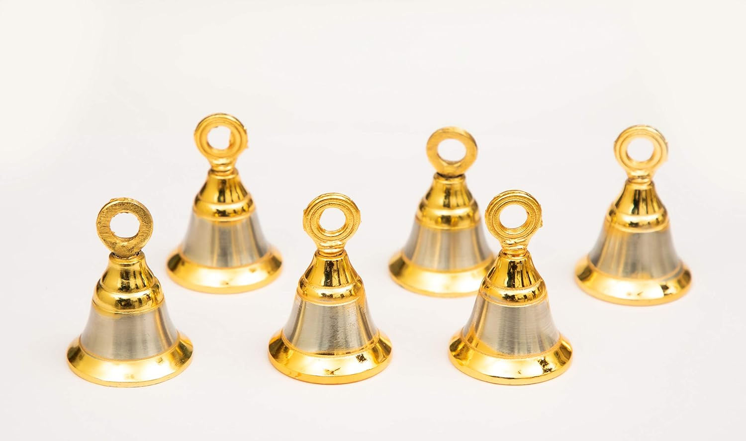 Metal Gold Plated Decorative Hanging Bell (1.5" , Silver&Gold) 6 Pcs With J Hook