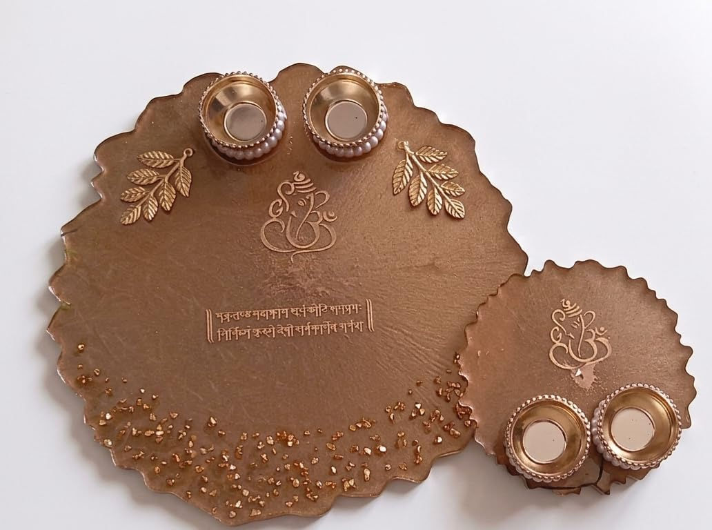 Handcrafted Epoxy Resin Pooja Thali with Kankavati - 8x8 Inch Tray