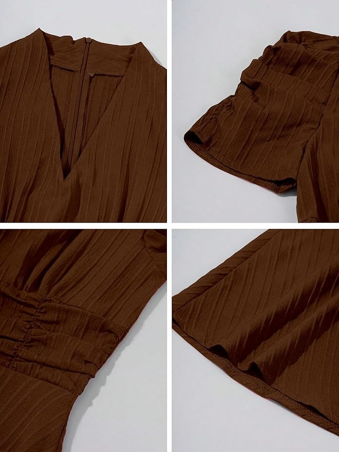 Thumbnail: Solid Color V-Neck A-Line Maxi Dress for Women 