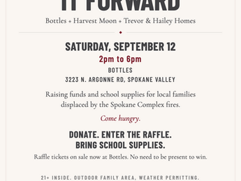 Spokane Wildfire Relief Fundraiser: Pouring It Forward at Bottles, September 12