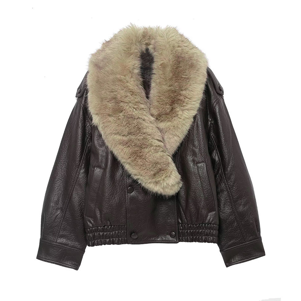 Thumbnail: TFMLN 2025 Winter Women Loose Faux Leather Jacket Fashion Removed Big Fur Collar