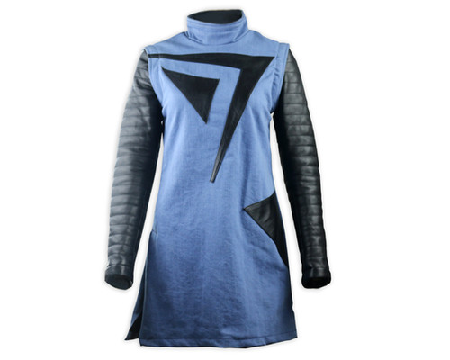 Women's Blue Denim and Leather Dress with Black Leather Design | Michael Lombard Women's Blue Denim and Leather Dress with Black Leather Design | Michael Lombard