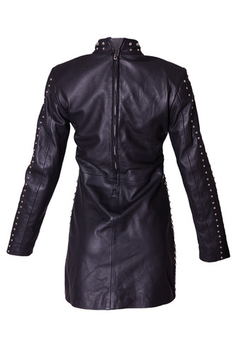 Elegant Studded Leather Mini Dress | Michael Lombard Elegant Studded Leather Mini Dress | Michael Lombard