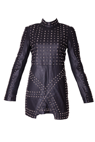 slim fit dress slacks Faux Leather Studded Dress main image 0