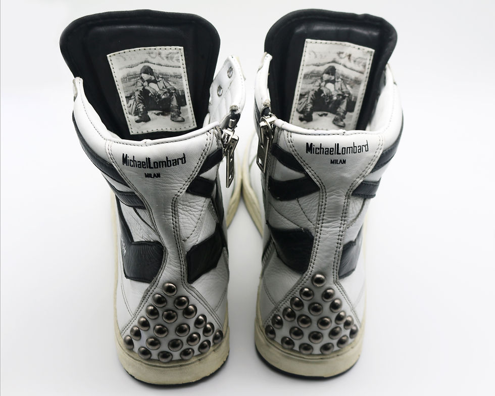 Thumbnail: Women’s Studded White and Black ML/15M Zipped High-Top Sneakers