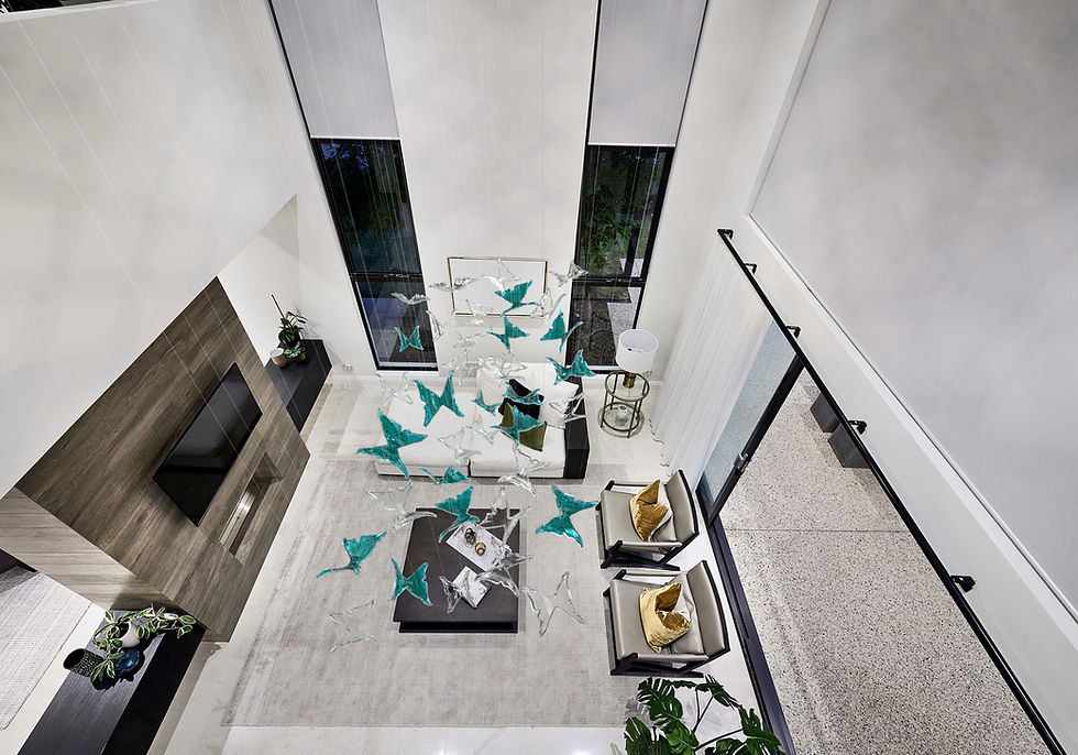 Thumbnail: Hand-Blown Murano Glass Chandelier in Clear and Aquamarine above Living Room