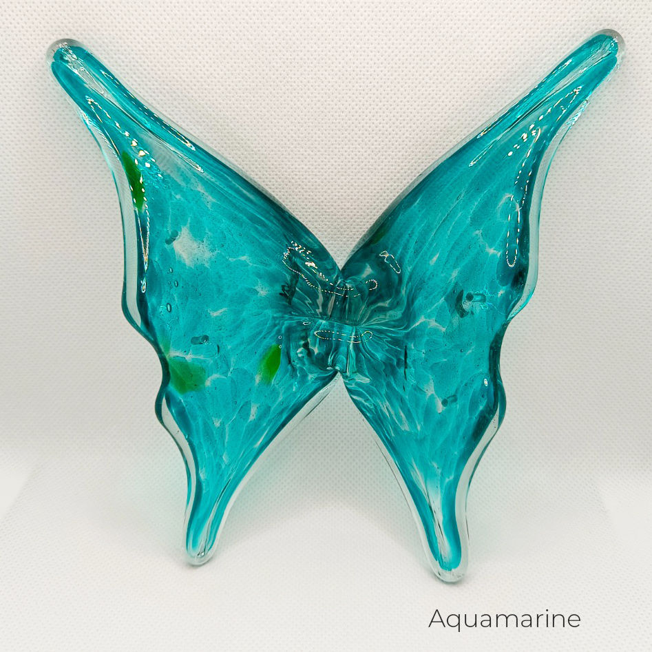 Thumbnail: Hand-Blown Murano Glass Butterfly Pendant in Aquamarine