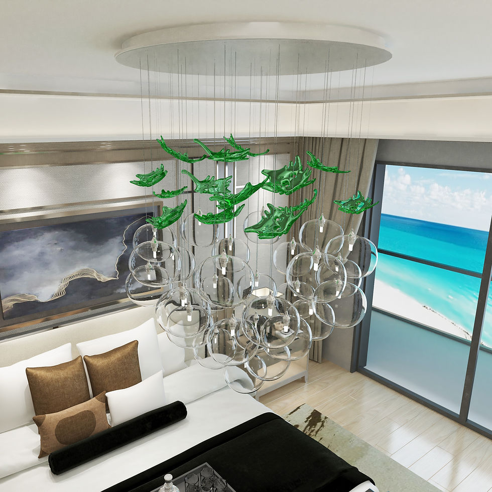 Thumbnail: Captivating Irregular Globe and Murano Glass Mix Pendants Chandelier on White Round Canopy in Living Room