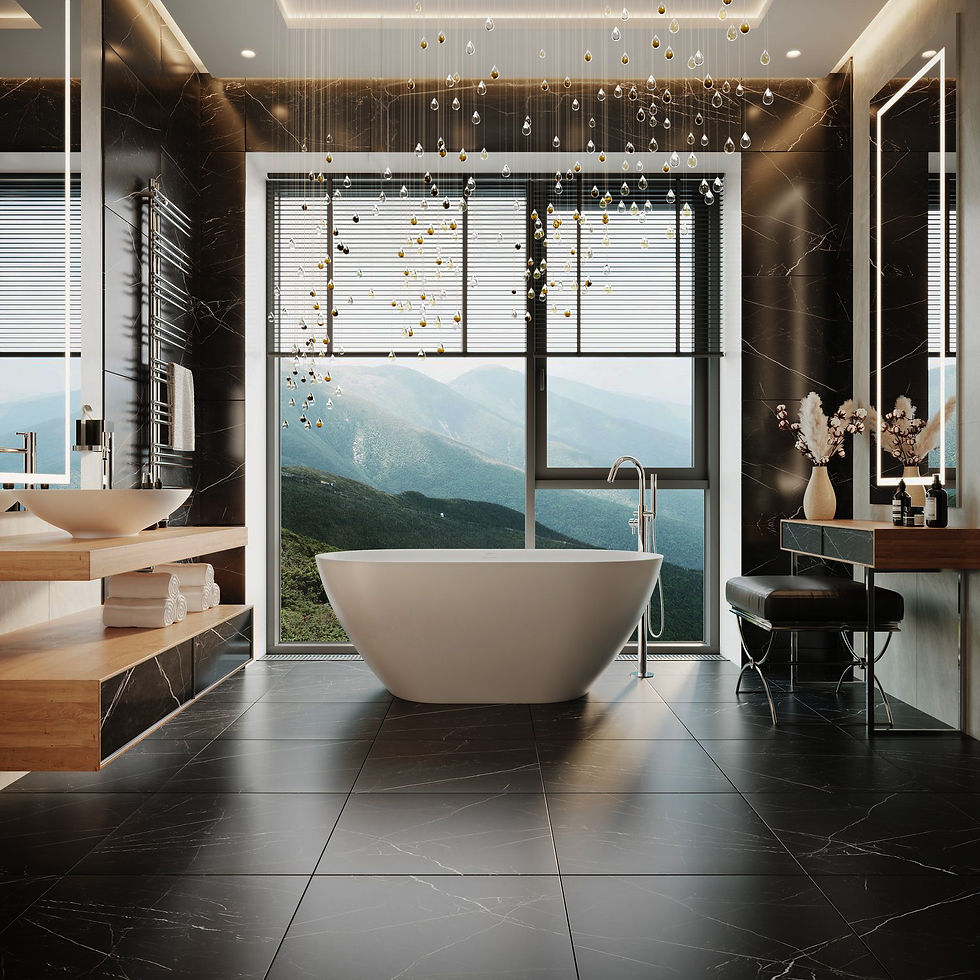 Thumbnail: Staggered Hand-Blown Murano Glass Raindrops in Mix Color Pendants over Bathtub