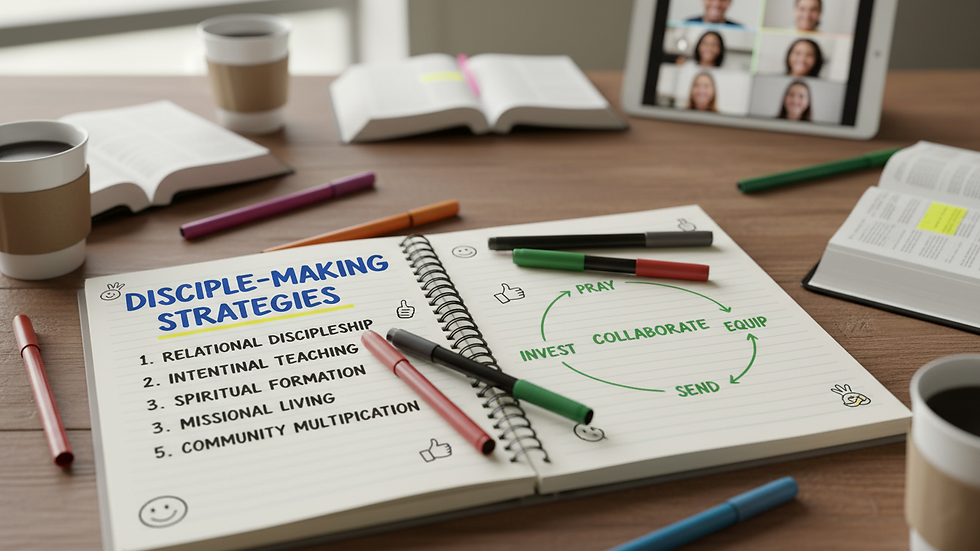 Close-up view of a notebook with notes on disciple-making strategies