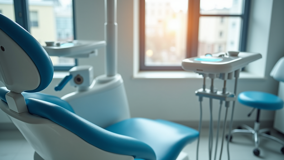 Close-up view of dental clinic chair and whitening equipment