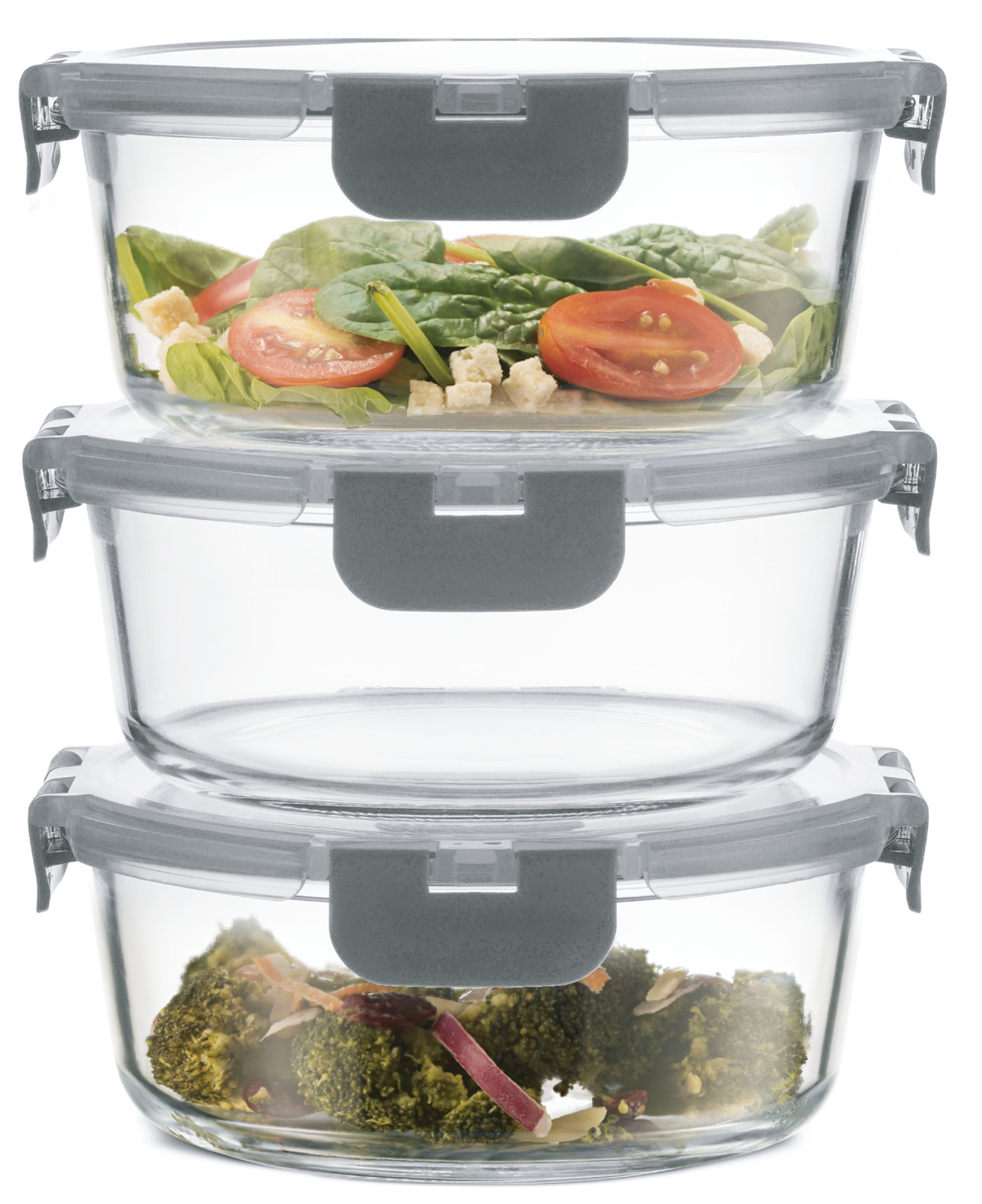 סט 6 חלקים: 3 קופסאות עגולות עם 3 מכסים 1300 מ"ל