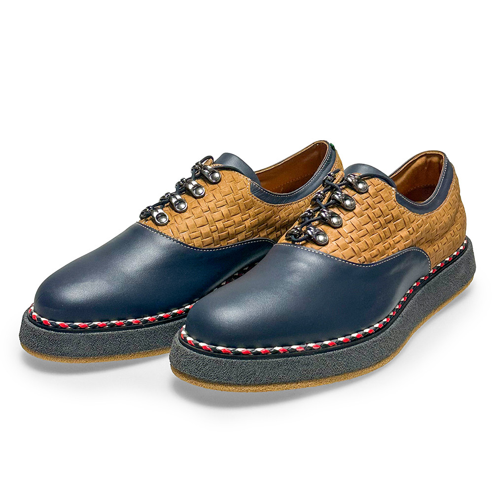Navy and Rust handcrafted Italian leather sneakers with a durable white sole